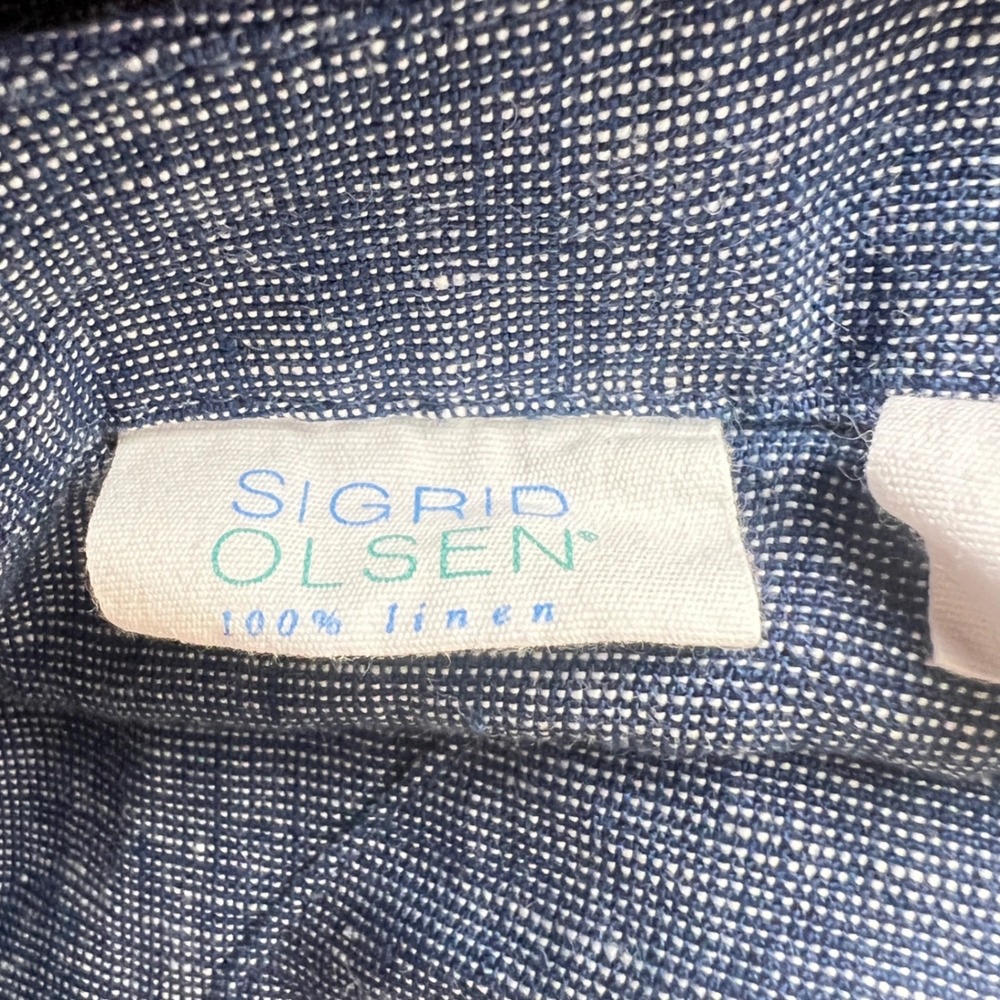 Sigrid Olsen Linen Blouse Top Medium 3/4 Sleeve Boat Neck Blue Coastal Grandma - Picture 4 of 11